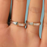 Minimalist Lab-Grown Diamond Couple Rings Set 14K/18K Solid Gold Modern Geometric Rings